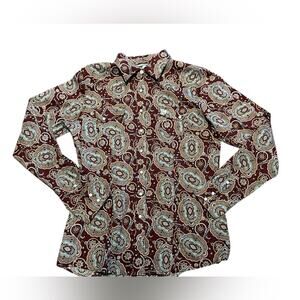 Cinch Women’s Large Long Sleeve Pearl Snap Western Shirt BurgundyTurquoise Print